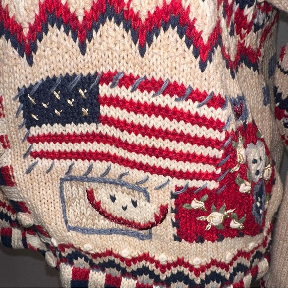 Women’s vtg Heirloom Collectibles teacher Americana cardigan sweater sz L - Picture 6 of 11